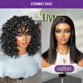 2 For 1 | Water Wave No Lace Glueless Short Wig With Bangs 100% Human Hair + Effortless Straight BOB 4x4 Closure Lace Glueless Mid Part Wig 100% Human Hair