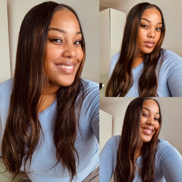 [jackiietarin]'s Special Link PreMax Wigs | Ultra Natural Hairline Brown Highlight & Natural Black Silky Straight Glueless 13x4 Frontal Lace Long Wig Pre-Cut Lace