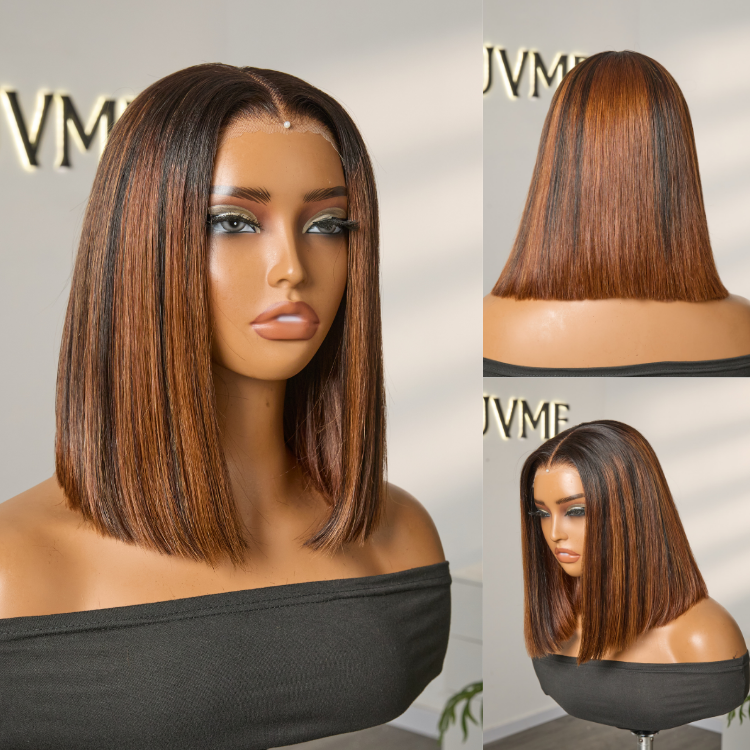 Worth | Brown Highlight Extented 4x4 Closure Lace Bob Wig 100% Human Hair
