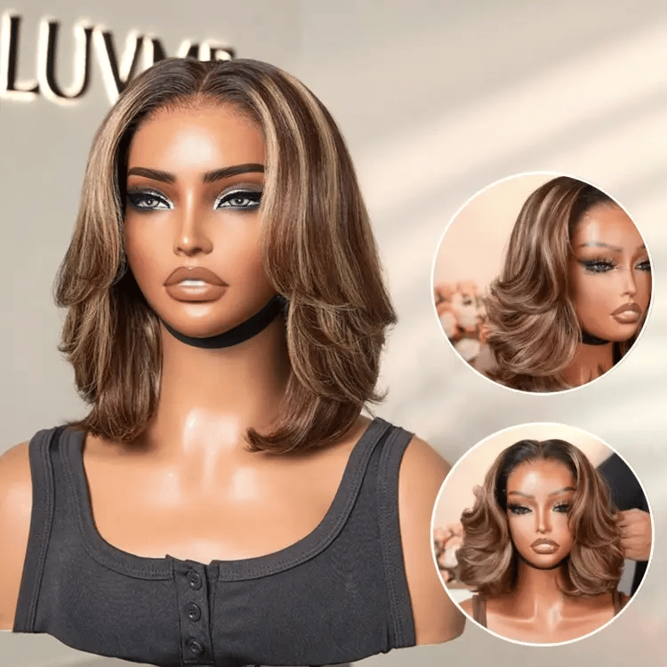 Worth | Blonde Highlight Short Layered Bob Wig Glueless 5x5 Closure Pre-Cut Lace Wig