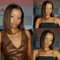 [ zamashimane]'s Special Link PreMax Wigs | Brown Highlight Silky Blunt Cut Bob Glueless Lace Wig With Pre-Bleached Pre-Plucked Pre-Cut Lace
