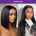2 For 1 | PreMax Wigs - Flexi-Fit Drawstring Cap Silky Straight Glueless 13x4 Frontal Lace Wig+4x4 Lace Blunt Cut Bob Wig Bone Straight