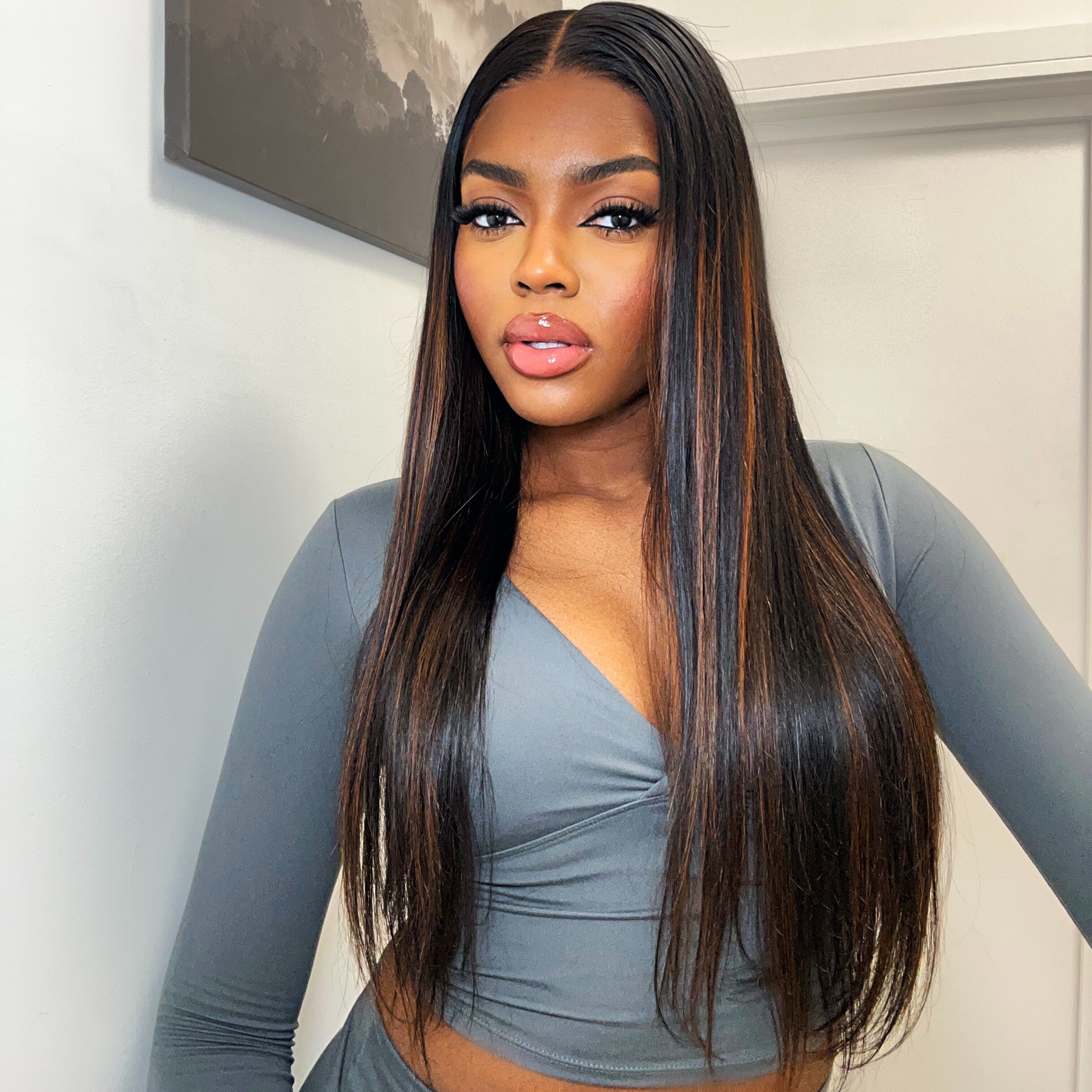 Worth | Brown Highlight Silky Straight 13*4 Glueless Lace Wig