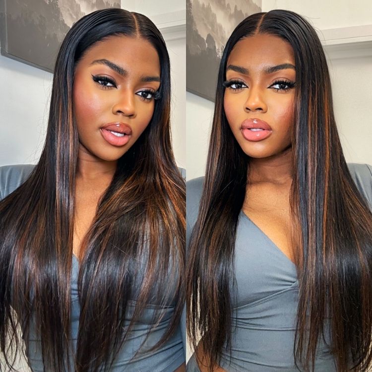 Worth | Brown Highlight Silky Straight 13*4 Glueless Lace Wig