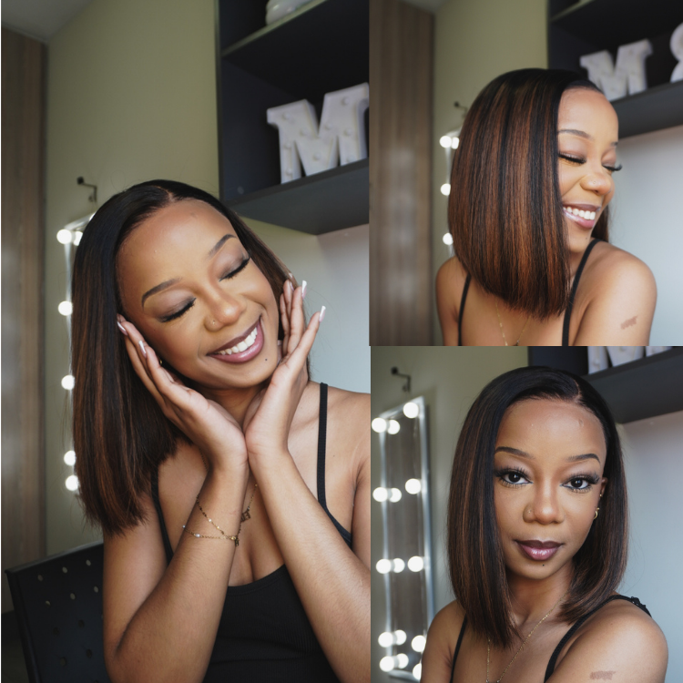 [maggiie.rs]'s Special LinkPreMax Wigs | Brown Highlight Silky Blunt Cut Bob Glueless Lace Wig With Pre-Bleached Pre-Plucked Pre-Cut Lace
