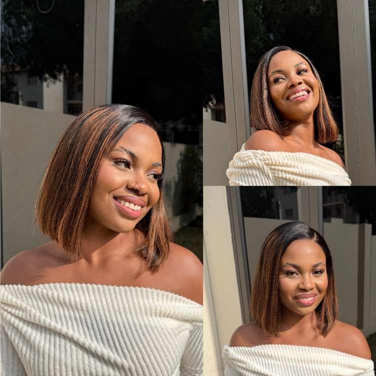 [penelope_mj1]'s Special LinkPreMax Wigs | Brown Highlight Silky Blunt Cut Bob Glueless Lace Wig With Pre-Bleached Pre-Plucked Pre-Cut Lace