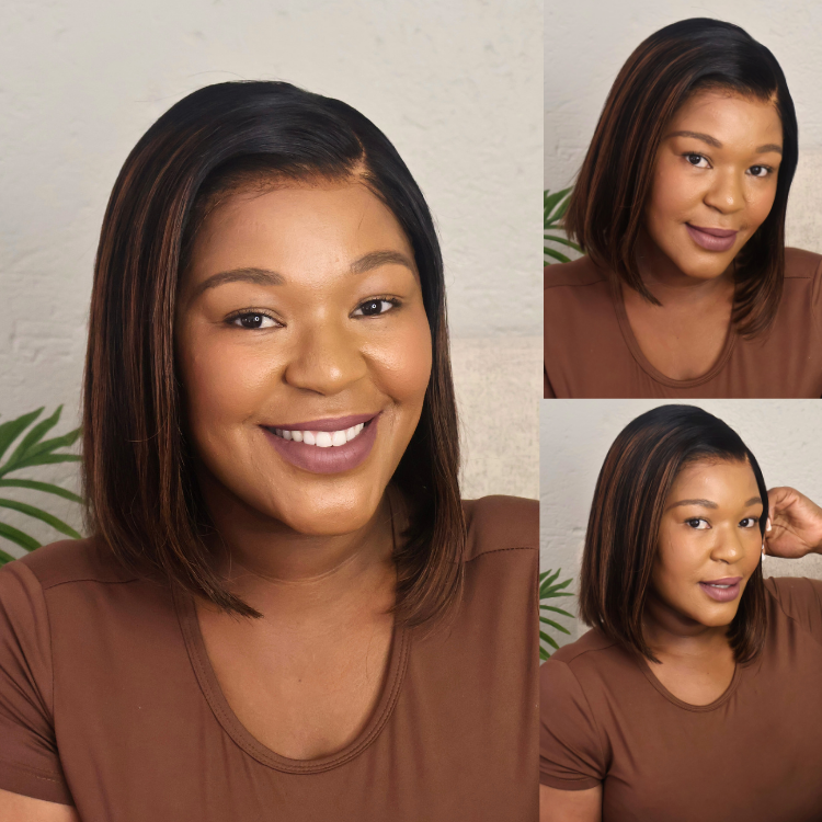 [maoseng_m]'s Special Link PreMax Wigs | Brown Highlight Silky Blunt Cut Bob Glueless Lace Wig With Pre-Bleached Pre-Plucked Pre-Cut Lace