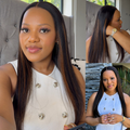 [siwee.l]'s Special Link PreMax Wigs | Ultra Natural Hairline Brown Highlight & Natural Black Silky Straight Glueless 13x4 Frontal Lace Long Wig Pre-Cut Lace