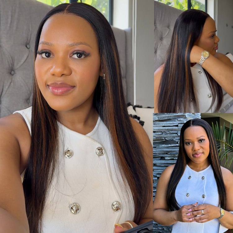 [siwee.l]'s Special Link PreMax Wigs | Ultra Natural Hairline Brown Highlight & Natural Black Silky Straight Glueless 13x4 Frontal Lace Long Wig Pre-Cut Lace