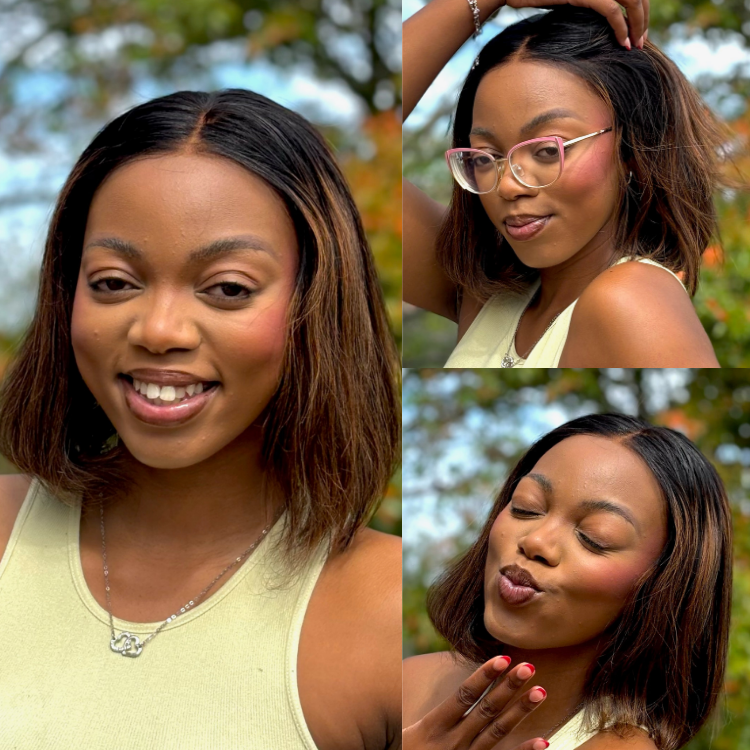 [melissa_ndzube]'s Special Link PreMax Wigs | Brown Highlight Silky Blunt Cut Bob Glueless Lace Wig With Pre-Bleached Pre-Plucked Pre-Cut Lace