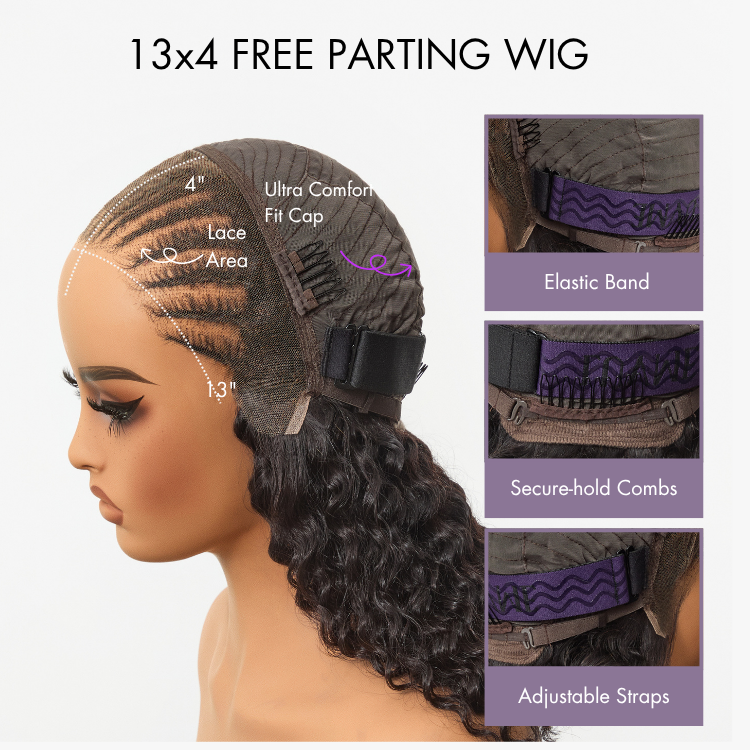 special I Readitress™ Knotless Fulani Braids Deep Wave Glueless Ear-to-ear 13x4 Frontal HD Lace Wig Human Hair