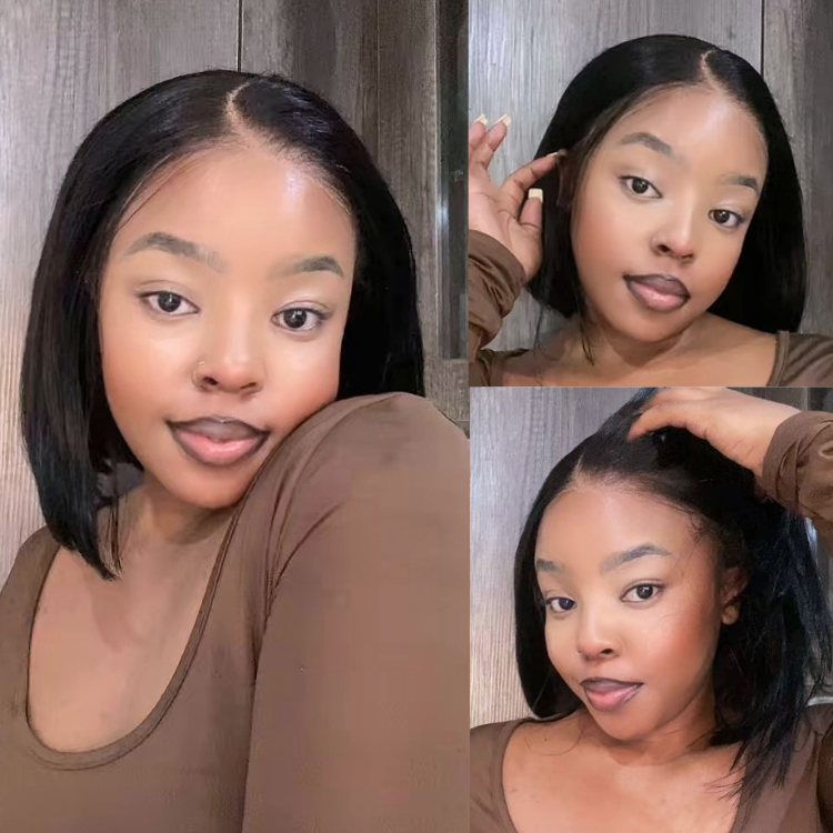 [hazina_teey]'s Special Link NatureMAX™ Silky Blunt Cut Bob Glueless Ear-to-ear 13x4 HD Lace Front Wig Pre-Cut Lace Flexi-Fit Drawstring Cap