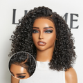 OUTLET | 180% Density 4C Kinky Edges Jet Black Burmese Curly Glueless Ear-to-ear Wide T Pre-Cut Lace Front Wig Flexi-Fit Drawstring Cap