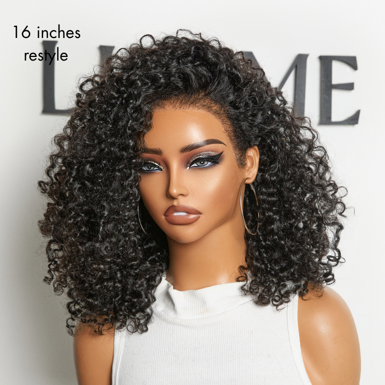 OUTLET | 180% Density 4C Kinky Edges Jet Black Burmese Curly Glueless Ear-to-ear Wide T Pre-Cut Lace Front Wig Flexi-Fit Drawstring Cap