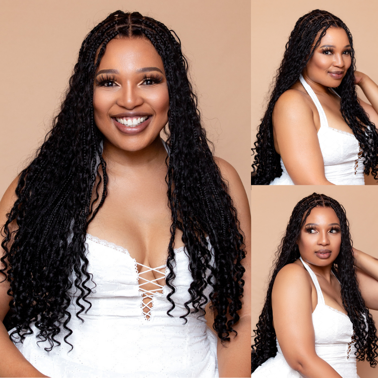 [phindilegwala_official ]'s Special Link Flexi-Fit Invisi Drawstring Cap Full Lace Knotless Boho Curls Braided 26 Inches Long Wig Super Natural Scalp