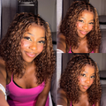 [sibomchunuu]'s Special Link Ombre Brown Highlight Boho Braids Deep Curly Glueless 5x5 Closure Pre-Cut Lace Short Curly Wig 100% Human Hair