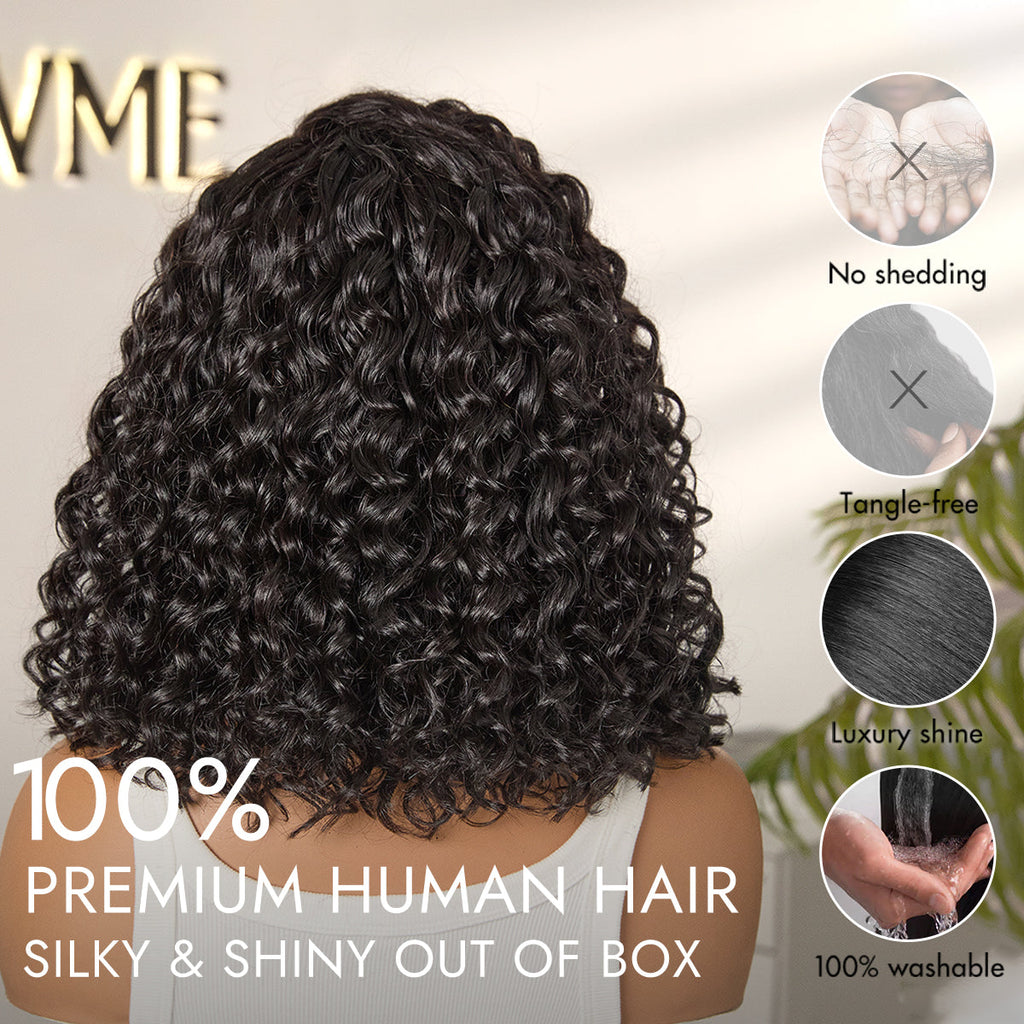 Ready to Go Blonde Highlight / Natural Black Water Wave Short Curly Bob Wig Glueless Minimalist HD Lace Wig Pre-Cut Lace