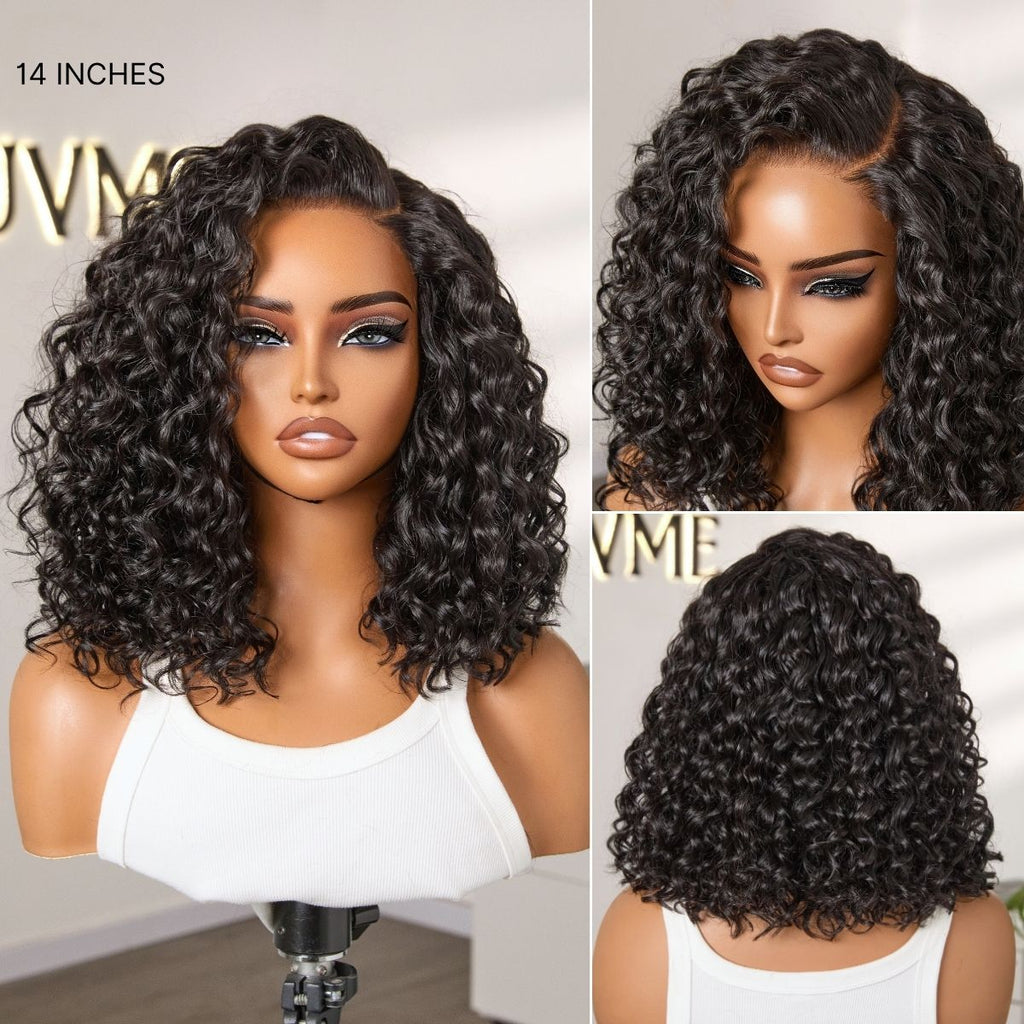 Ready to Go Blonde Highlight / Natural Black Water Wave Short Curly Bob Wig Glueless Minimalist HD Lace Wig Pre-Cut Lace