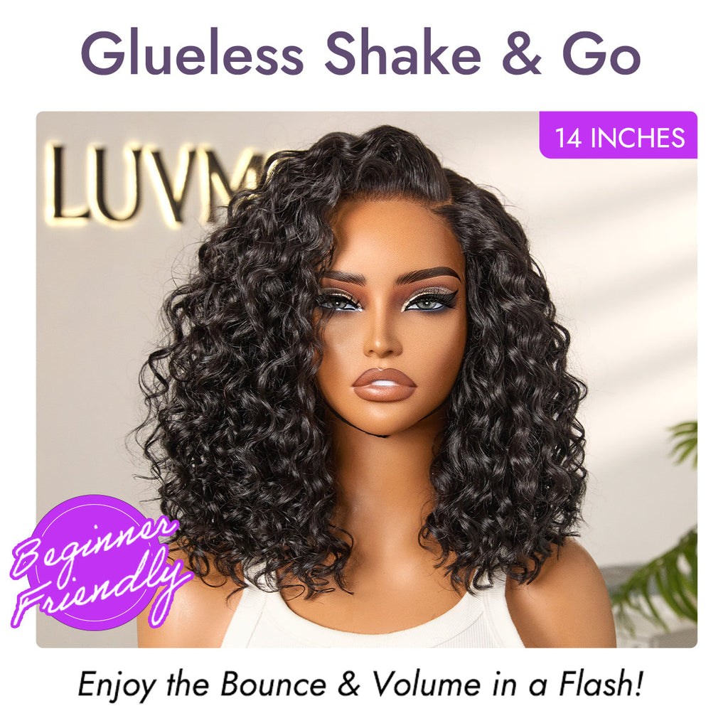 Ready to Go Blonde Highlight / Natural Black Water Wave Short Curly Bob Wig Glueless Minimalist HD Lace Wig Pre-Cut Lace