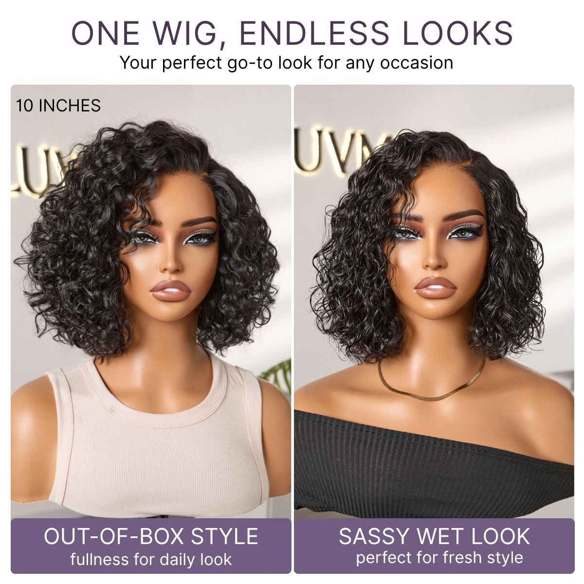 Ready to Go Blonde Highlight / Natural Black Water Wave Short Curly Bob Wig Glueless Minimalist HD Lace Wig Pre-Cut Lace