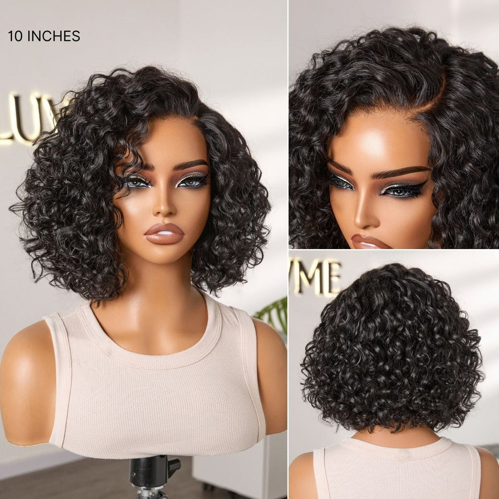 Ready to Go Blonde Highlight / Natural Black Water Wave Short Curly Bob Wig Glueless Minimalist HD Lace Wig Pre-Cut Lace