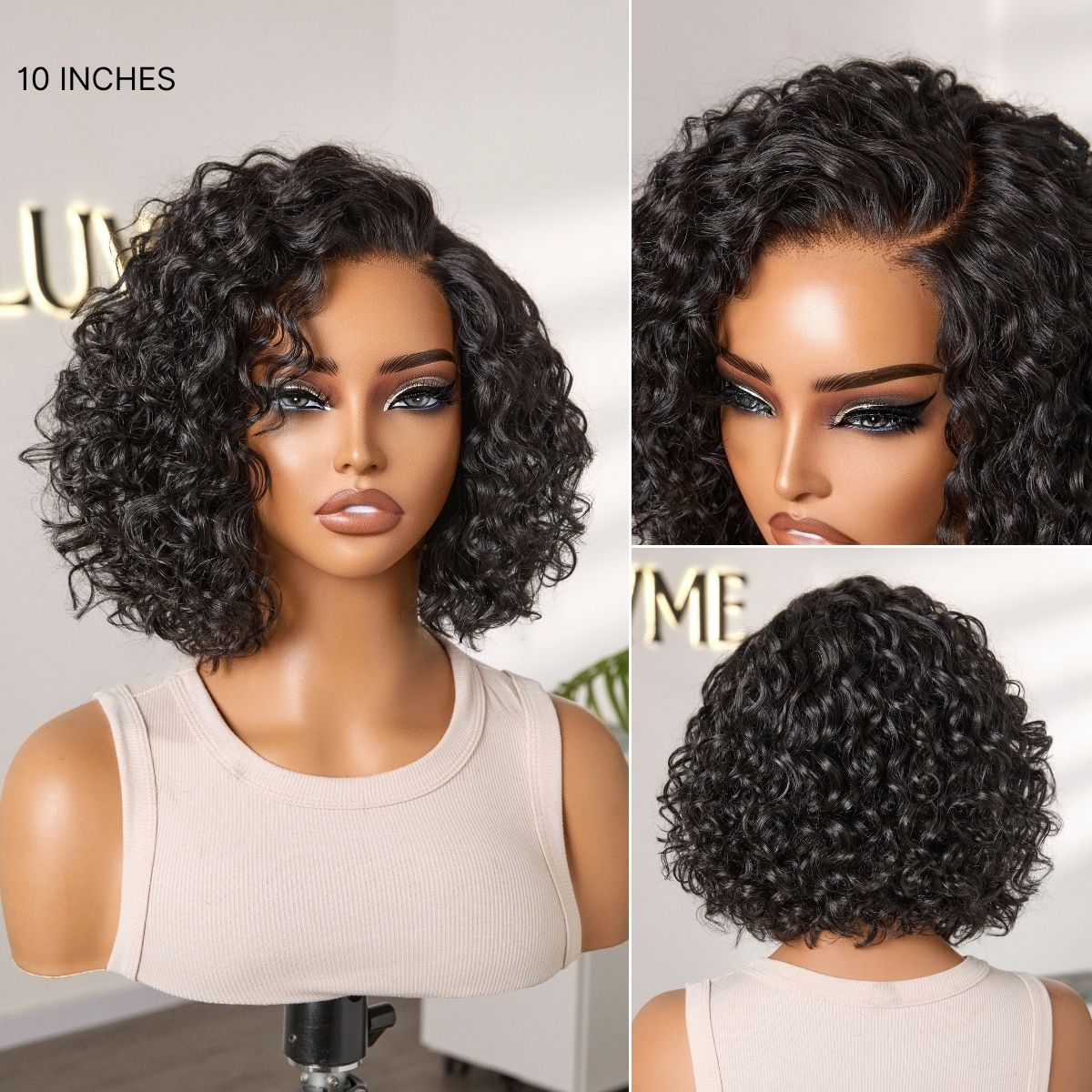 Ready to Go Blonde Highlight / Natural Black Water Wave Short Curly Bob Wig Glueless Minimalist HD Lace Wig Pre-Cut Lace
