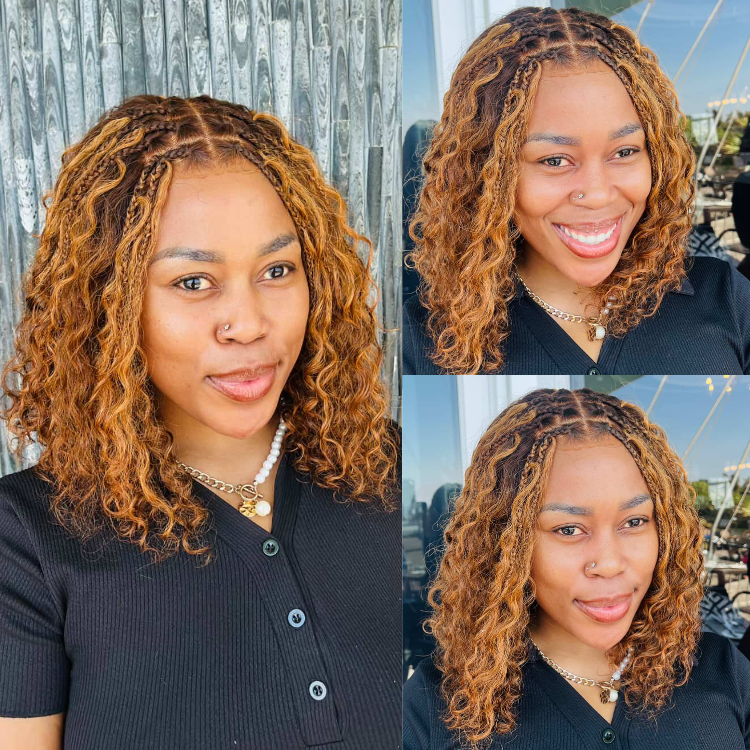 [tshwanelo_zee]'s Special Link Ombre Brown Highlight Boho Braids Deep Curly Glueless 5x5 Closure Pre-Cut Lace Short Curly Wig 100% Human Hair