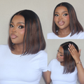 [bulelasikithi]'s Special Link PreMax Wigs | Brown Highlight Silky Blunt Cut Bob Glueless Lace Wig With Pre-Bleached Pre-Plucked Pre-Cut Lace