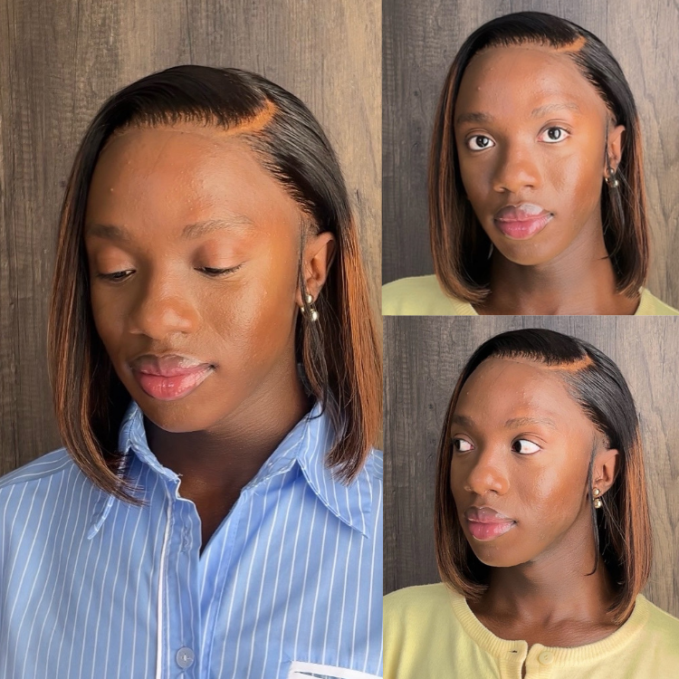 [kearabetswe_mm]'s Special Link PreMax Wigs | Brown Highlight Silky Blunt Cut Bob Glueless Lace Wig With Pre-Bleached Pre-Plucked Pre-Cut Lace