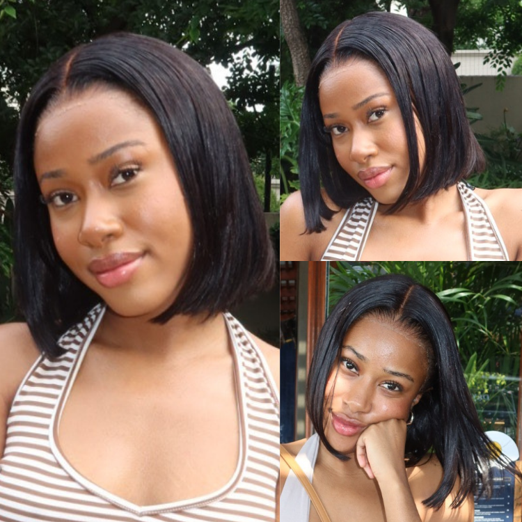 [katlesech]'s Special Link NatureMAX™ Silky Blunt Cut Bob Glueless Ear-to-ear 13x4 HD Lace Front Wig Pre-Cut Lace Flexi-Fit Drawstring Cap