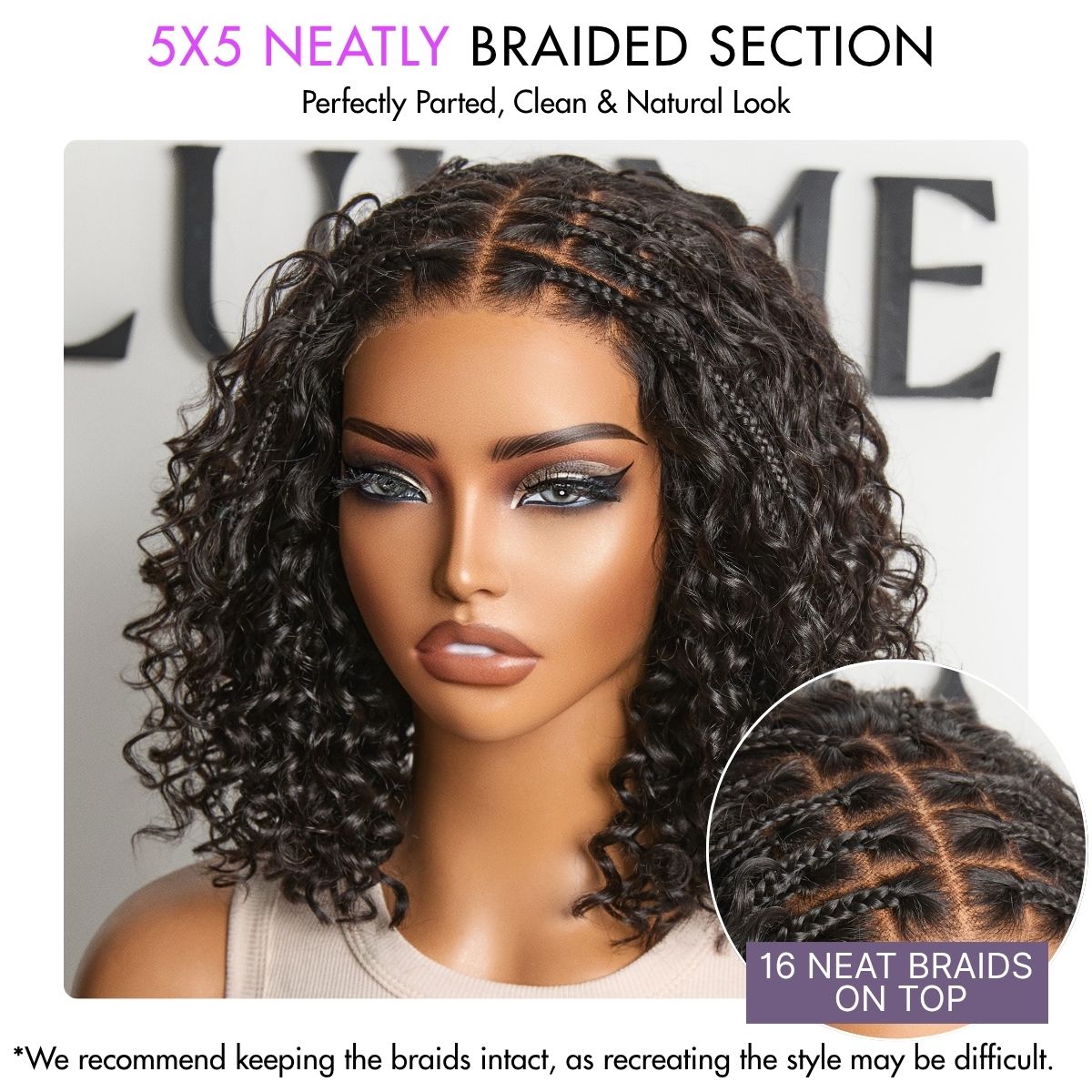 Outlet | Readitress™ Boho Braids Deep Curly Glueless 5x5 Closure Lace with Braided Top Human Hair Wig Pre-Cut Lace