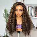 Outlet | Brown Highlights Funmi Curly Glueless 5x5 Closure Lace Long Curly Wig Pre-Cut Lace