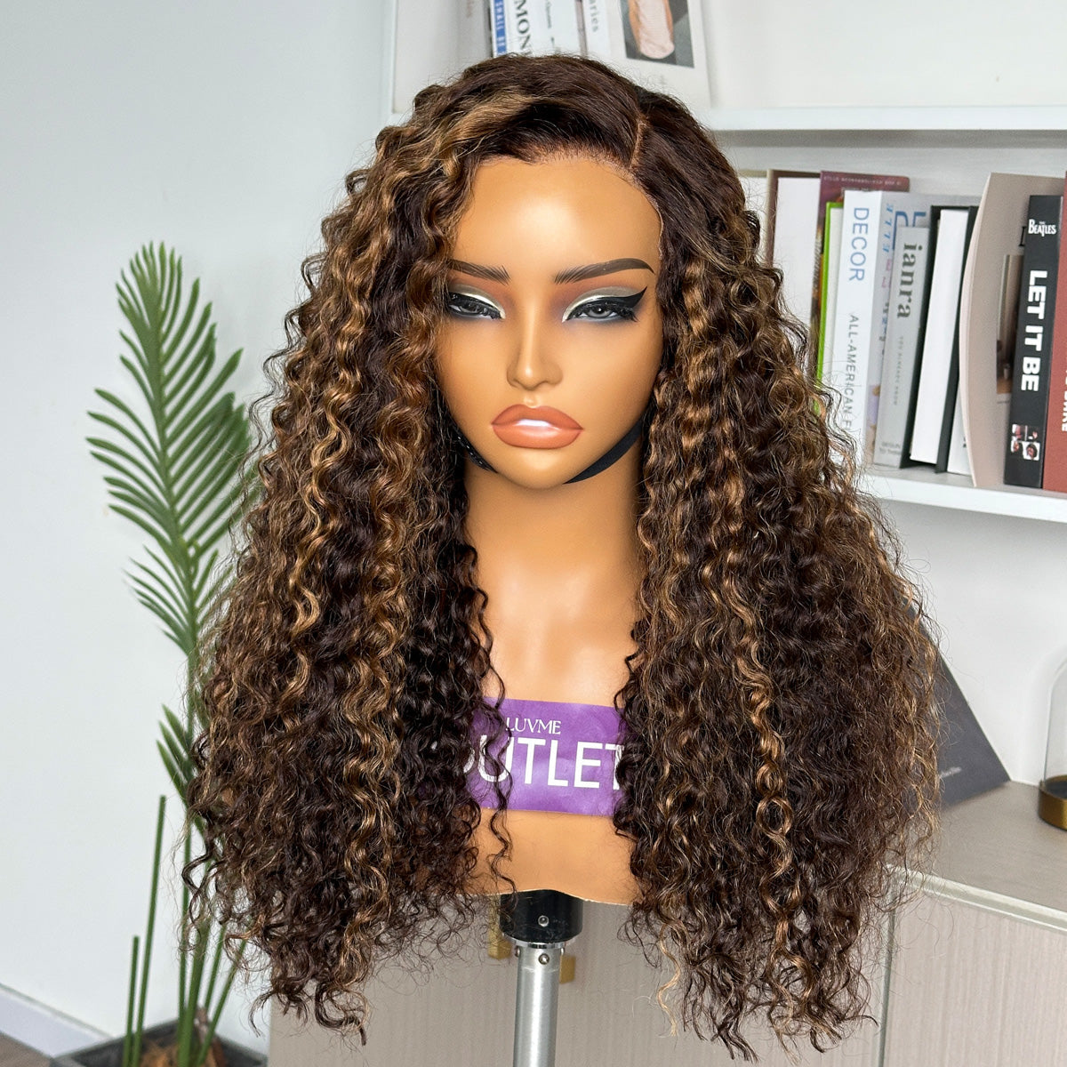 Outlet | Brown Highlights Funmi Curly Glueless 5x5 Closure Lace Long Curly Wig Pre-Cut Lace