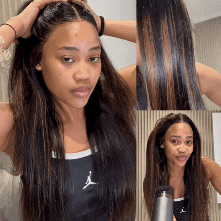 [mellissa_khumalo]'s Special Link PreMax Wigs | Ultra Natural Hairline Brown Highlight & Natural Black Silky Straight Glueless 13x4 Frontal Lace Long Wig Pre-Cut Lace