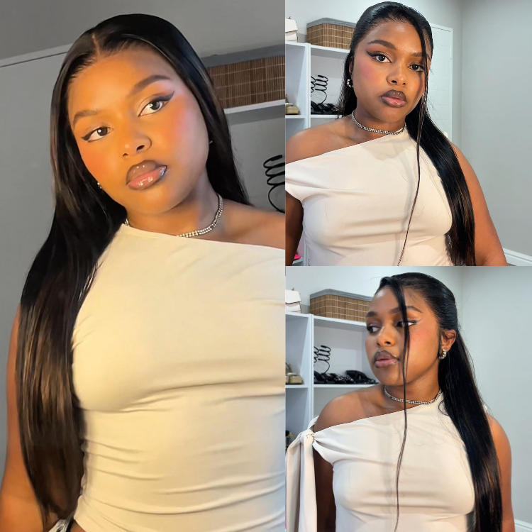 [_zimkhitha]'s Special Link PreMax Wigs | Ultra Natural Hairline Brown Highlight & Natural Black Silky Straight Glueless 13x4 Frontal Lace Long Wig Pre-Cut Lace