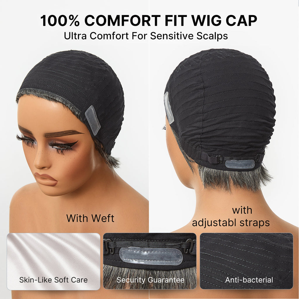 [_lukhozi_n]'s Special Link Throw On & Go Short Cut with Bangs Wig Ultra Comfort Cotton Cap Glueless Wig Hair Loss Friendly