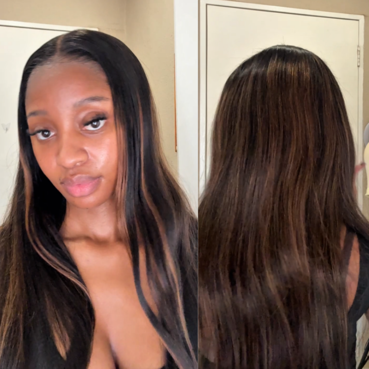 [lucyyszn]'s Special Link PreMax Wigs | Ultra Natural Hairline Brown Highlight & Natural Black Silky Straight Glueless 13x4 Frontal Lace Long Wig Pre-Cut Lace