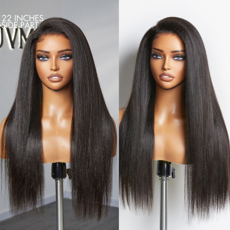 Outlet | Natural Hairline Yaki Straight Glueless 13x4 Frontal Lace Long Wig 100% Human Hair