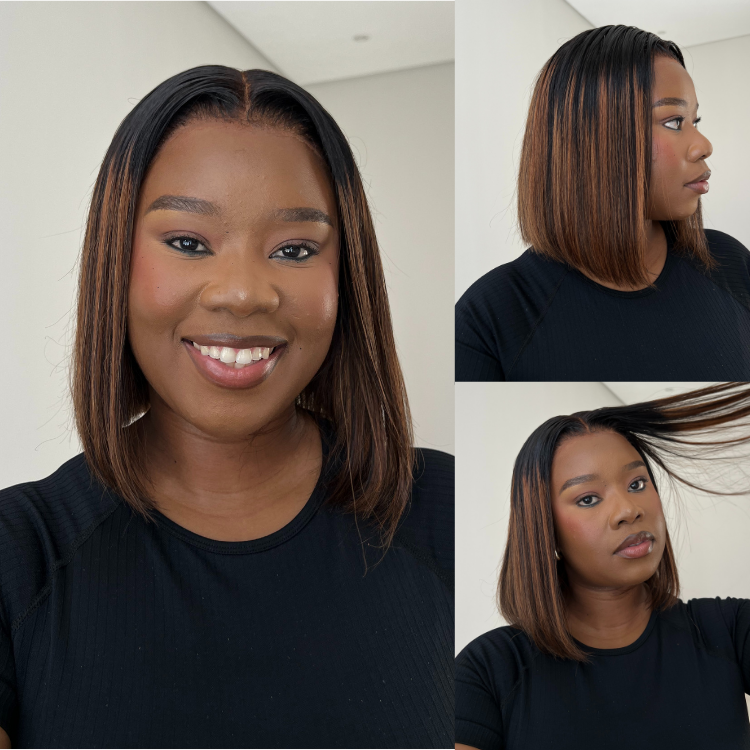 [ntsoaki_feni]'s Special Link PreMax Wigs | Brown Highlight Silky Blunt Cut Bob Glueless Lace Wig With Pre-Bleached Pre-Plucked Pre-Cut Lace