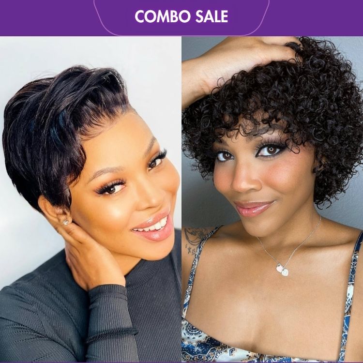 2 For 1 | Super Hot Pixie Cut Glueless HD Lace Wig + Ultra Natural Lightweight Bouncy Glueless Wig With Bangs