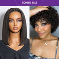 2 For 1 |  Silky Straight Glueless 4x4 Closure Lace Wig Middle Part + Natural Lightweight Bouncy Glueless Wig With Bangs