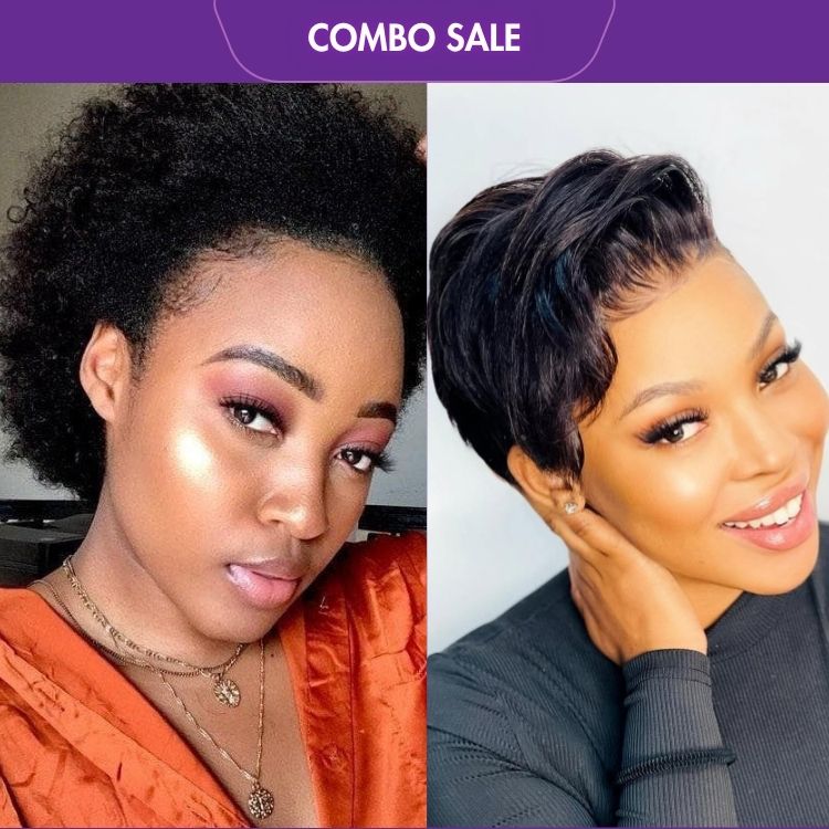 2 For 1 | Super Hot Pixie Cut Glueless HD Lace Wig + Natural Afro Glueless Wig