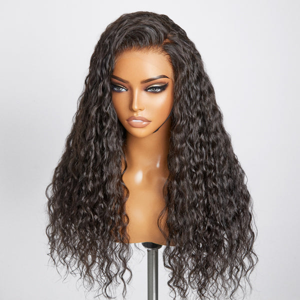 OUTLET | Natural Black Water Wave 13x4 HD Lace Front Free Part Glueless Wig 100% Human Hair