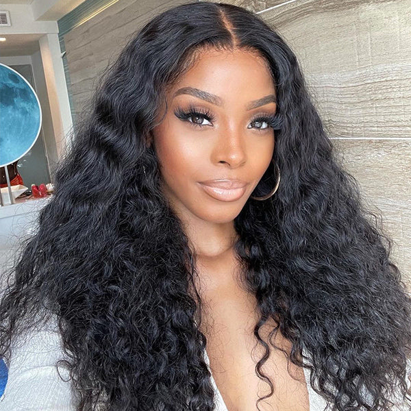 OUTLET | Natural Black Water Wave 13x4 HD Lace Front Free Part Glueless Wig 100% Human Hair