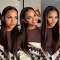 [tshego_chale]'s Special Link PreMax Wigs | Ultra Natural Hairline Brown Highlight & Natural Black Silky Straight Glueless 13x4 Frontal Lace Long Wig Pre-Cut Lace