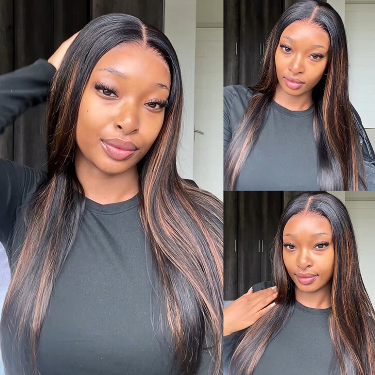 [kealeboga_masango]'s Special Link PreMax Wigs | Ultra Natural Hairline Brown Highlight & Natural Black Silky Straight Glueless 13x4 Frontal Lace Long Wig Pre-Cut Lace