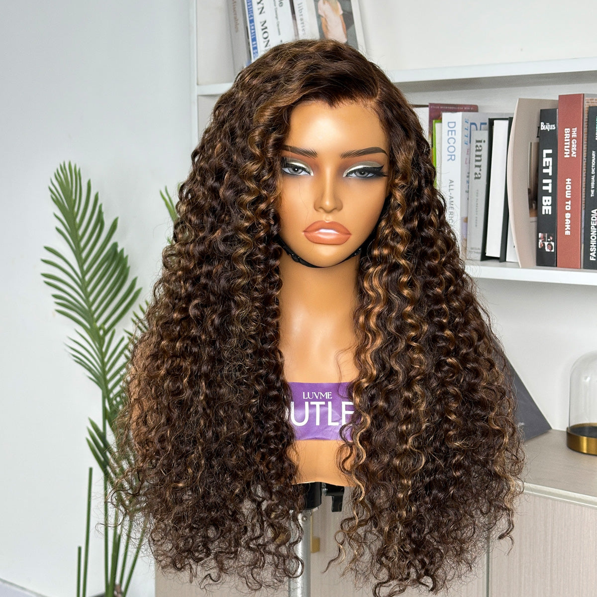 Outlet | Brown Highlight Water Wave 13x4 Lace Frontal Wig Pre-cut Lace