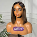 Outlet | Brown Highlight Wide Bob Wig Pre-cut Lace 100% Human Hair