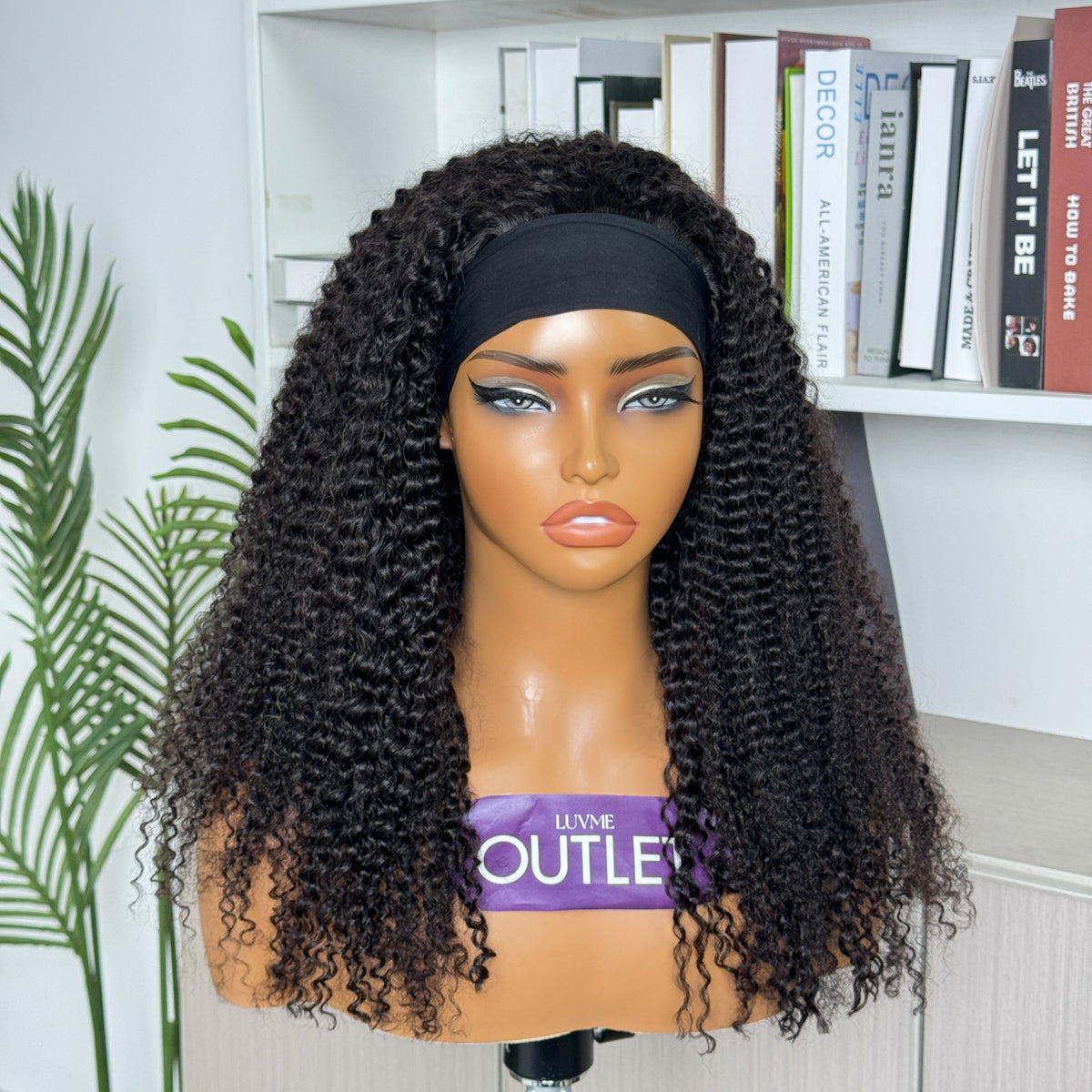 Outlet | Natural Black Jerry Curl Glueless Headband Wig 100% Human Hair