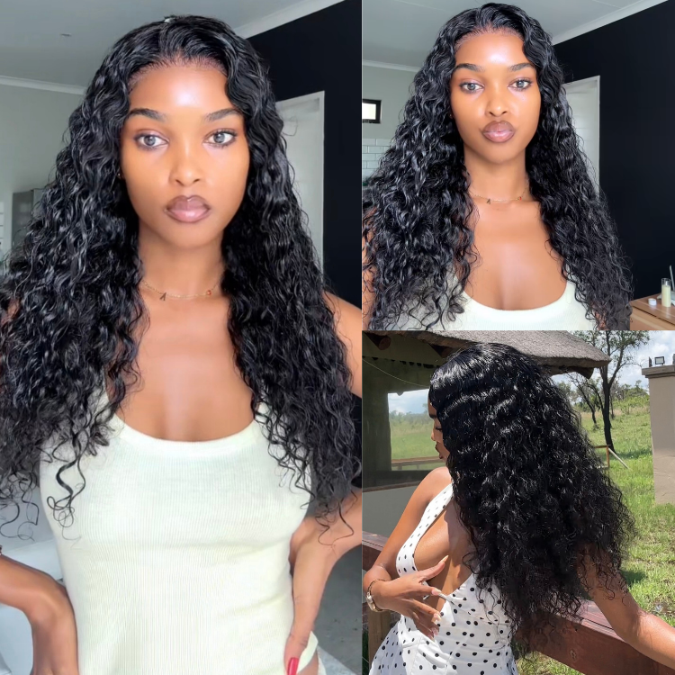 [dandelion_black2]'s Special Link PreMax 180% / 220% Density Water Wave Glueless Flexi-Fit Drawstring 13x4 Frontal Lace Fluffy Curly Wig Pre-Cut Lace